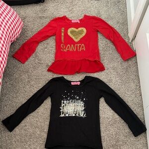 Haven Girl- Red "I ♥ Santa" Ruffled Hem Top & Black Sparkle Believe Tee bundle